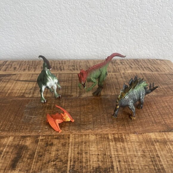 Lot Of 4 Prehistoric Dinosaurs Action Figures Hard Plastic TRex Stegosaurus - Picture 2 of 8